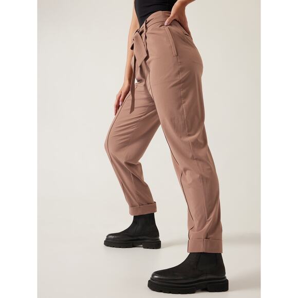 ATHLETA Cardiff Pant Rustic Beige Waist Tie Straight Leg Casual Women's 12 - Picture 12 of 16